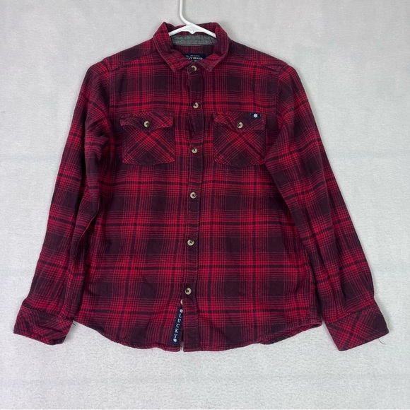 Lucky Brand Plaid Flannel Button Down Shirt Long Sleeve Red Classic Kids Large - Picture 1 of 10